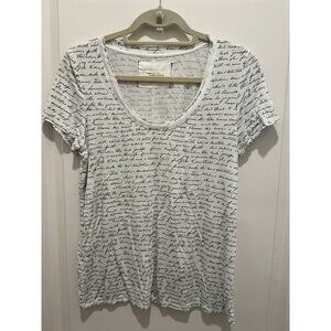 Pure + Good Top Anthropologie Medium Women's White Black Words Short Sleeve